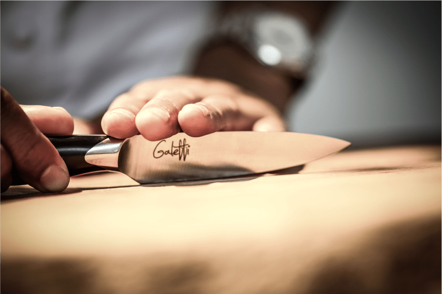 knife with custom etched branding