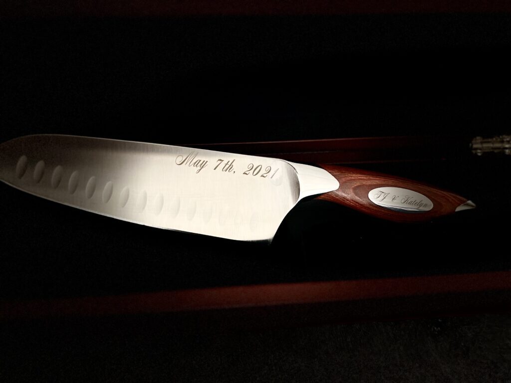 custom-etched chefs knife with etched date